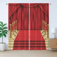 Abakuhaus Rustiek theatergordijn, tapijtgordijn voor gala, slaapkamergordijn met plooien en haken, 280 x 260 cm, rood en geel