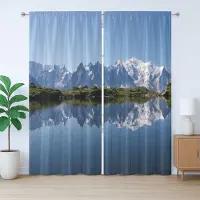 Abakuhaus Rustiek Meer Gordijn, Mont Blanc Alpen Frankrijk, met Bandjes, Lussen en Haken voor de Woonkamer, 280 x 175 cm, Lichtblauw Wit Groen