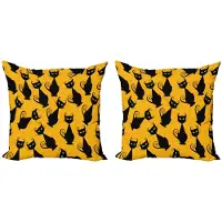 Abakuhaus Kussenhoes Set 2x45x45 cm – Zwart-Oranje Katten Vintage – Dubbelzijdig Digitaaldruk