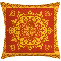 Abakuhaus Mandala-kussenhoes – 40x40 cm – Dubbelzijdig bedrukt, rits, kleurvast – aardegeel & vermiljoen