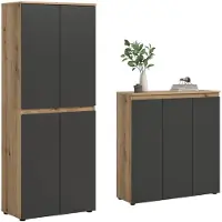 Furnilux Universele Kast Antraciet-Eik - Stauraumwonder met 15 Planken en Kleiderstang - 140x175x37cm