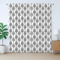Abakuhaus Vintage Rustiek Gordijn, Barok Victoriaanse Stijl, Slaapkamergordijn met Plooiing, Lussen en Haken, 280 x 175 cm, Wit Zwart
