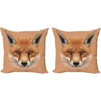 Abakuhaus Fox kussensloopset (2 stuks), pluizig bosgezicht, 50 cm, lichtbruin oranje wit