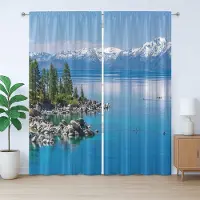 Abakuhaus Rustiek Landschap Gordijn, Blauw Water Lake Tahoe, Slaapkamer Gordijn met Plooiing, Lussen en Haken, 280 x 245 cm, Lichtblauw Groen Grijs