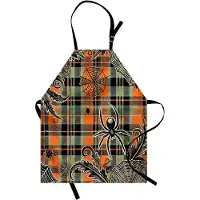 Abakuhaus Halloween-keukenschort, griezelige herfstspinnenwebben, unisex-keukenslabbetje met verstelbare hals voor koken en tuinieren, abrikoos, lichtgroen, grijs