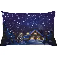 Abakuhaus Kussenhoes Winternachthuis – 65x40 cm – Marineblauw/Geel – Dubbelzijdig bedrukt
