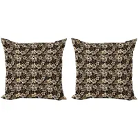 Abakuhaus Kussenhoes met bloemen – 2x60x60 cm – Dubbelzijdig – Microvezel Sepia