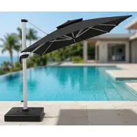 Novi at Home Zweefparasol 300x400 cm XXL Balkon & Tuin – Aluminium Luxe Hangparasol met Voet, 360° Draaibaar, UV50+ Zonwering, Waterafstotend, Verstelbare Hoogte & Kantelbaar – Beige – NoviHome