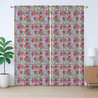 Abakuhaus Rustiek bloemengordijn, cartoonachtig bloemenpatroon, slaapkamergordijn met lussen en haken, 280 x 260 cm, plafond blauw groen roze