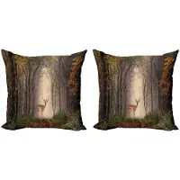 Abakuhaus Dierenwereld Kussenhoes 2-pack – Hert Mystieke Bos – 40x40 cm – Herfstbruin – Groen