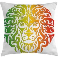 Abakuhaus Rasta Kussenhoes – Dekoratieve Kussenhoes – 60x60 cm – Dubbelzijdig gedrukt, Leeuwenkop, Groen/Oranje