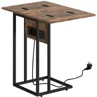 Merax Inklapbare C-vormige Bijzettafel met Oplaadstation - Uitschuifbaar - Stopcontacten - USB - USB-C - Bruin