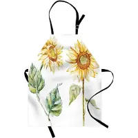 Abakuhaus Aquarel kookschort, verleidelijke zonnebloemen, zomergeïnspireerd landbouwontwerp, kleurenfestijn, in hoogte verstelbaar, wasbaar, heldere digitale print, lichtgeel, groen, bruin, geel