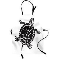 Abakuhaus Schildpad-kookschort: Geometrische vormen vormen een vereenvoudigde mozaïek-silhouet van een schildpad; machinewasbaar, niet vervaagt, wit en zwart