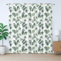 Abakuhaus Rustiek bladgordijn, aquarel eucalyptuskunst, met lussen en haken voor de woonkamer, 280 x 245 cm, groen, lichtbruin, wit