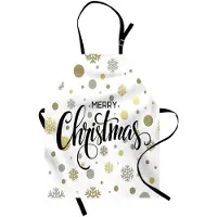 Abakuhaus Kerstkookschort, Vrolijk Kerstfeest gestileerde tekst op een abstracte moderne sneeuwvlok-stippenpatroon, machinewasbaar, geen vervaging, veelkleurig