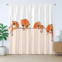 Abakuhaus Rustiek kattengordijn, banner met kleine kittens, universeel wandgordijn met lussen en haken , 280 x 225 cm, Oranje Crème Wit