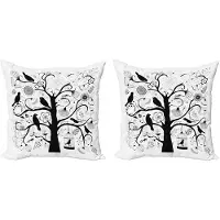 Abakuhaus Zwart-witte kussenhoezenset (2 stuks), boom-bloem-vogels, 40 cm, zwart-wit