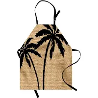 Abakuhaus Tropische kookschort - Compositie van palmensilhouetten met een zigzagpatroon-achtergrond; kleurvast, in hoogte verstelbaar, wasbaar, heldere digitale druk; lichtbruin en zwart