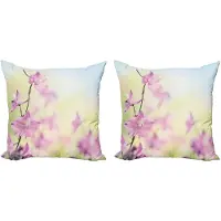 Abakuhaus – Decoratiekussenhoes 2-delige set – Riddersporen Petalen – 50x50 cm – Lichtgroen/Babyroze