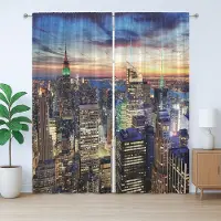 Abakuhaus Rustiek Landschap Gordijn, Stadsgezicht van New York City, Slaapkamergordijn met plooien, lussen en haken, 280 x 245 cm, Oranje