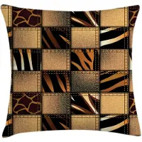 Abakuhaus Safari-kussenhoes – jeans-denim patchwork – 45x45 cm – bruin/zwart, ritssluiting