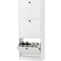Merax Schoenenkast Smal 47x26x120 cm – Schoenenkast met 3 Kleppen – Opbergkast voor 12 Paar Schoenen Wit