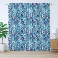 Abakuhaus Paisley rustiek gordijn, bloemen en bladeren, slaapkamergordijn met plooien en haken, 280 x 225 cm, blauw