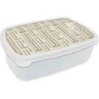 MuchoWow Broodtrommel Wit - Lunchbox Modern - Geometrisch - Beige - Brooddoos 18x12x6 cm - Brood lunch box - Broodtrommels voor kinderen en volwassenen