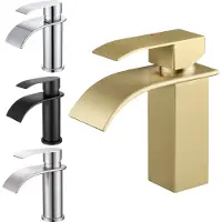 CECIPA MAX Waterval Wastafelkraan - Badkamerkraan - Keukenkraan - RVS - Warm en Koud - 85mm Hoge Uitloop - Universeel - Waterbesparende - Goud