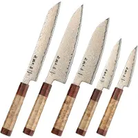 HEZHEN - Koper Damascus staal (37 laags - 12Cr18MoV kern) - X05C Retro Series - 5-delige messenset