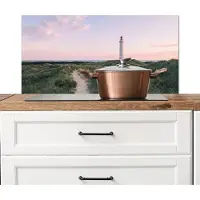 KitchenYeah Spatscherm keuken 90x45 cm - Kookplaat achterwand Vuurtoren - Duinlandschap - Zee - Muurbeschermer - Spatwand fornuis - Hoogwaardig aluminium