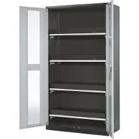 ASECOS Chemicaliënkast, Vleugeldeur met glasplaat, 4 uittrekbare bakken, 1055x520x1950 mm, lichtgrijs