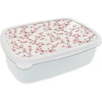 MuchoWow Broodtrommel Wit - Lunchbox Kersenbloesem - Takken - Roze - Brooddoos 18x12x6 cm - Brood lunch box - Broodtrommels voor kinderen en volwassenen