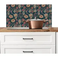 KitchenYeah Spatscherm keuken 80x40 cm - Kookplaat achterwand Botanisch - Patroon - Blauw - Muurbeschermer - Spatwand fornuis - Hoogwaardig aluminium