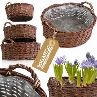 BOGATECO rieten bloempot | Handgemaakte wilgen bloempot plantenbak ronde rieten mand set van 3