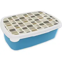 MuchoWow Broodtrommel Blauw - Lunchbox Blokken - Vintage - Grijs - Brooddoos 18x12x6 cm - Brood lunch box - Broodtrommels voor kinderen en volwassenen