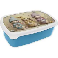 MuchoWow Broodtrommel Blauw - Lunchbox Konijntjes - Pastelkleuren - Eieren - Bloemen - Brooddoos 18x12x6 cm - Brood lunch box - Broodtrommels voor kinderen en volwassenen