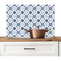KitchenYeah Spatscherm keuken 90x60 cm - Kookplaat achterwand Patroon - Tegel - Blauw - Muurbeschermer - Spatwand fornuis - Hoogwaardig aluminium