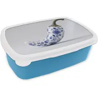 MuchoWow Broodtrommel Blauw - Lunchbox Chilipeper - Keramiek - Blauw - Brooddoos 18x12x6 cm - Brood lunch box - Broodtrommels voor kinderen en volwassenen