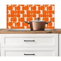 KitchenYeah Spatscherm keuken 90x45 cm - Kookplaat achterwand Patroon - Retro - Oranje - Muurbeschermer - Spatwand fornuis - Hoogwaardig aluminium