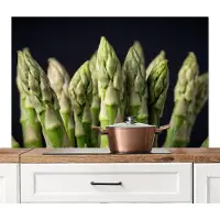 KitchenYeah Spatscherm keuken 120x80 cm - Kookplaat achterwand Asperges - Groen - Zwart - Muurbeschermer - Spatwand fornuis - Hoogwaardig aluminium