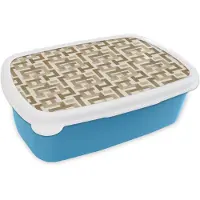 MuchoWow Broodtrommel Blauw - Lunchbox Geometrisch - Retro - Bruin - Brooddoos 18x12x6 cm - Brood lunch box - Broodtrommels voor kinderen en volwassenen