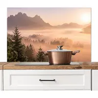 KitchenYeah Spatscherm keuken 100x65 cm - Kookplaat achterwand Zonlicht - Mist - Bergen - Bomen - Muurbeschermer - Spatwand fornuis - Hoogwaardig aluminium