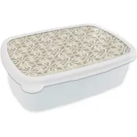 MuchoWow Broodtrommel Wit - Lunchbox Tegel - Motief - Beige - Brooddoos 18x12x6 cm - Brood lunch box - Broodtrommels voor kinderen en volwassenen