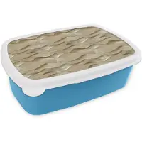 MuchoWow Broodtrommel Blauw - Lunchbox Golven - Patroon - Goud - Brooddoos 18x12x6 cm - Brood lunch box - Broodtrommels voor kinderen en volwassenen