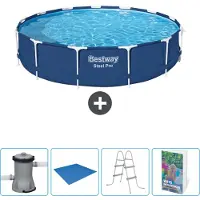 OEM Rond Steel Pro Zwembad - 396 x 84 cm - Blauw - Inclusief Pomp Grondzeil - Ladder - Zwembadgids