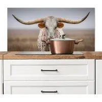 KitchenYeah Spatscherm keuken 100x50 cm - Kookplaat achterwand Longhorn - Grasveld - Dier - Muurbeschermer - Spatwand fornuis - Hoogwaardig aluminium
