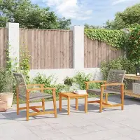 Laura Tuinstoel set 2 stuks met rugleuning en armleuningen 63x64x80 cm – Comfortabele buitenstoelen van grijs PE-rotan en acaciahout – Duurzaam en weerbestendig –