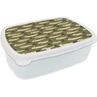 MuchoWow Broodtrommel Wit - Lunchbox Vis - Patroon - Groen - Brooddoos 18x12x6 cm - Brood lunch box - Broodtrommels voor kinderen en volwassenen